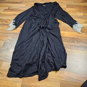 Natori Black Robe Large Lace Trim Modal Soft Luxury Loungewear Sleepwear Large